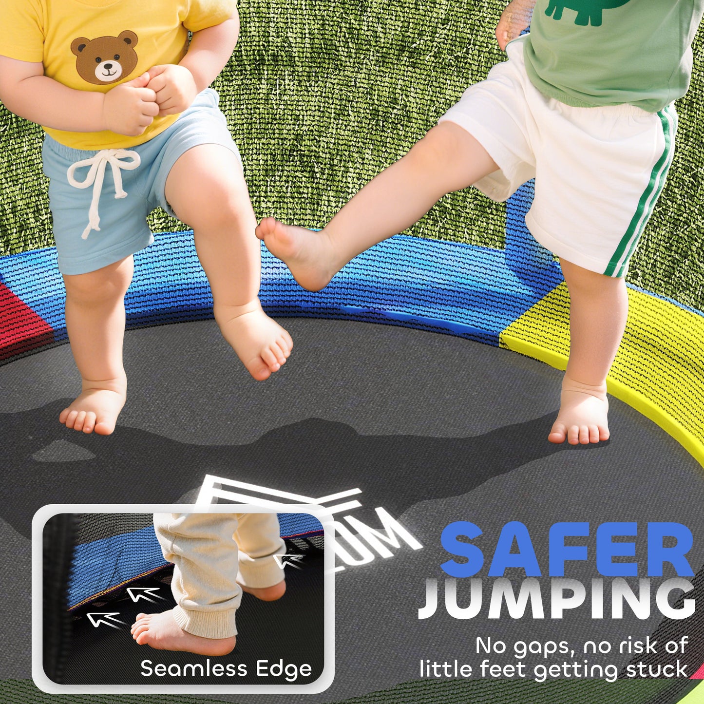 Kids Trampoline, with Enclosure Net, Steel Frame, for Ages 3-6 Years - MultiColoured