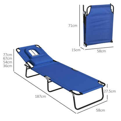 Folding Sun Loungers Set of 2 with Face Hole, 4-Position Adjustable Backrest Garden Recliner Chair Sunbed