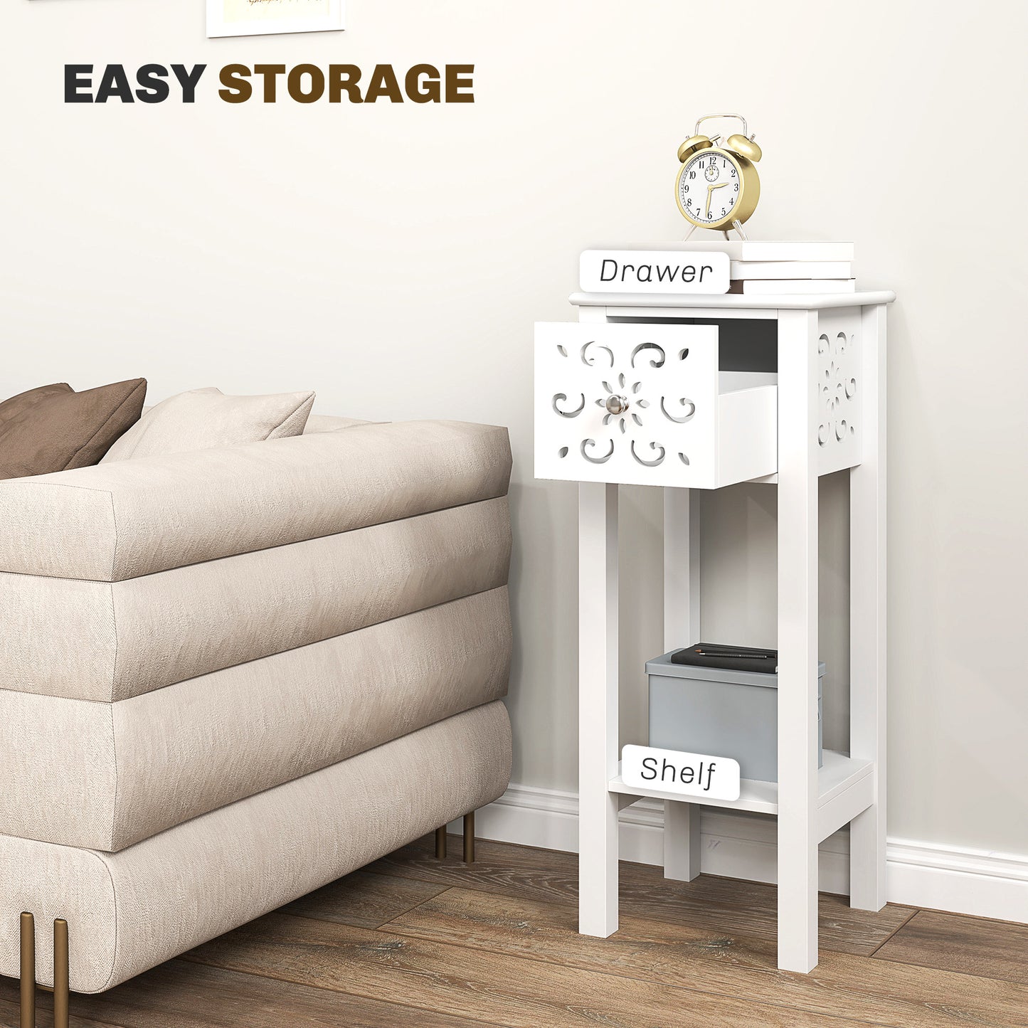 Set of Two Elegant Floral Cut-Out Side Tables - White