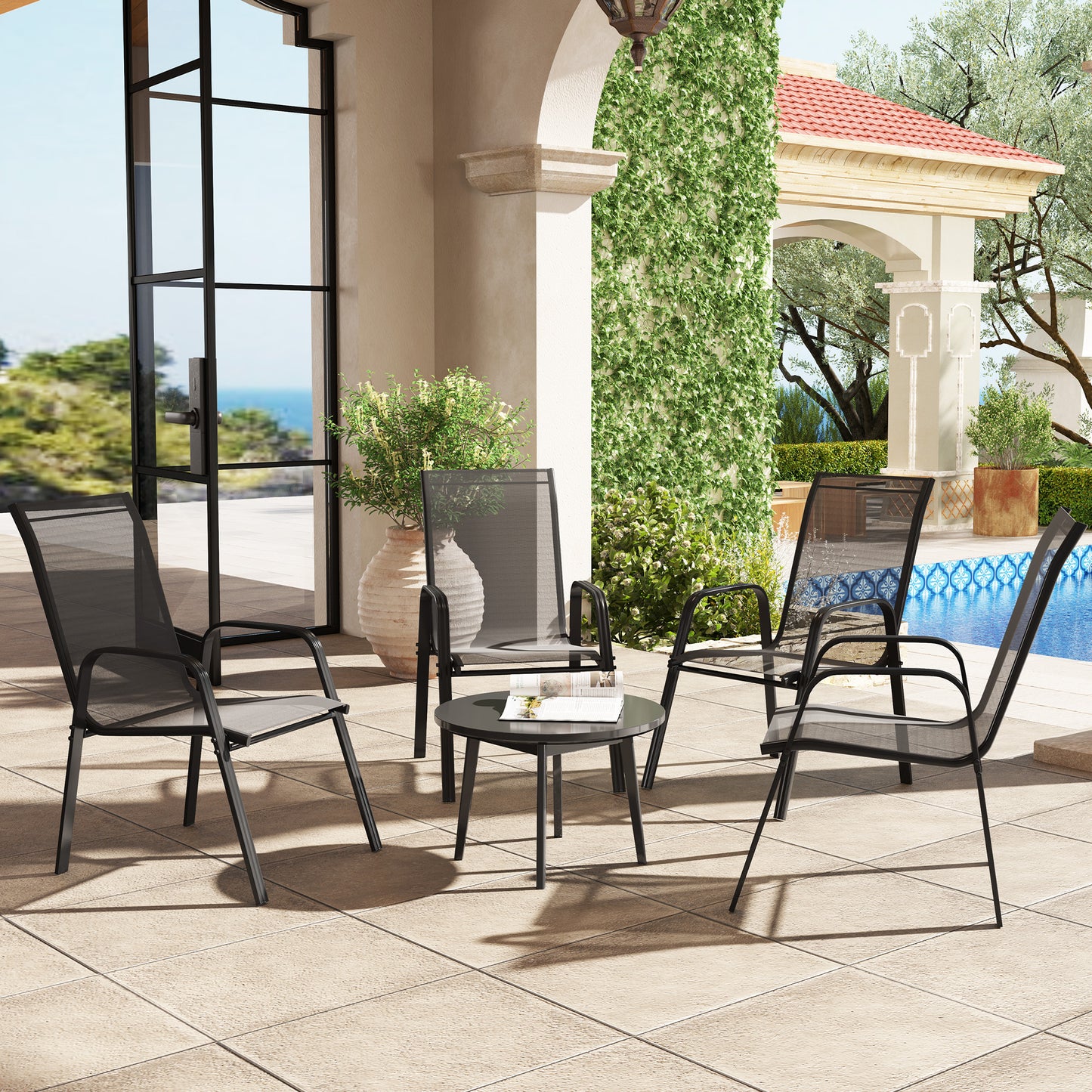 Set of Four Stackable Mesh Seat Chairs - Black