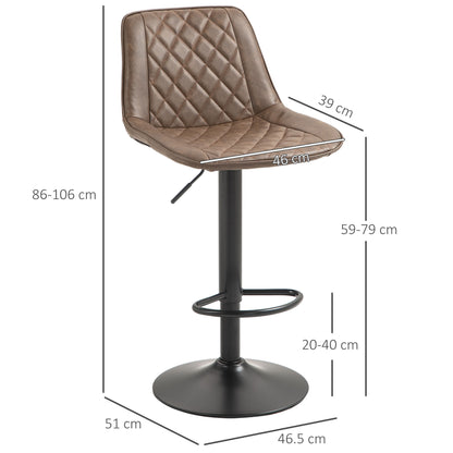 Bar Stools Set of 2, Retro Adjustable Kitchen Stool, Swivel PU Leather Upholstered Bar Chairs with Back
