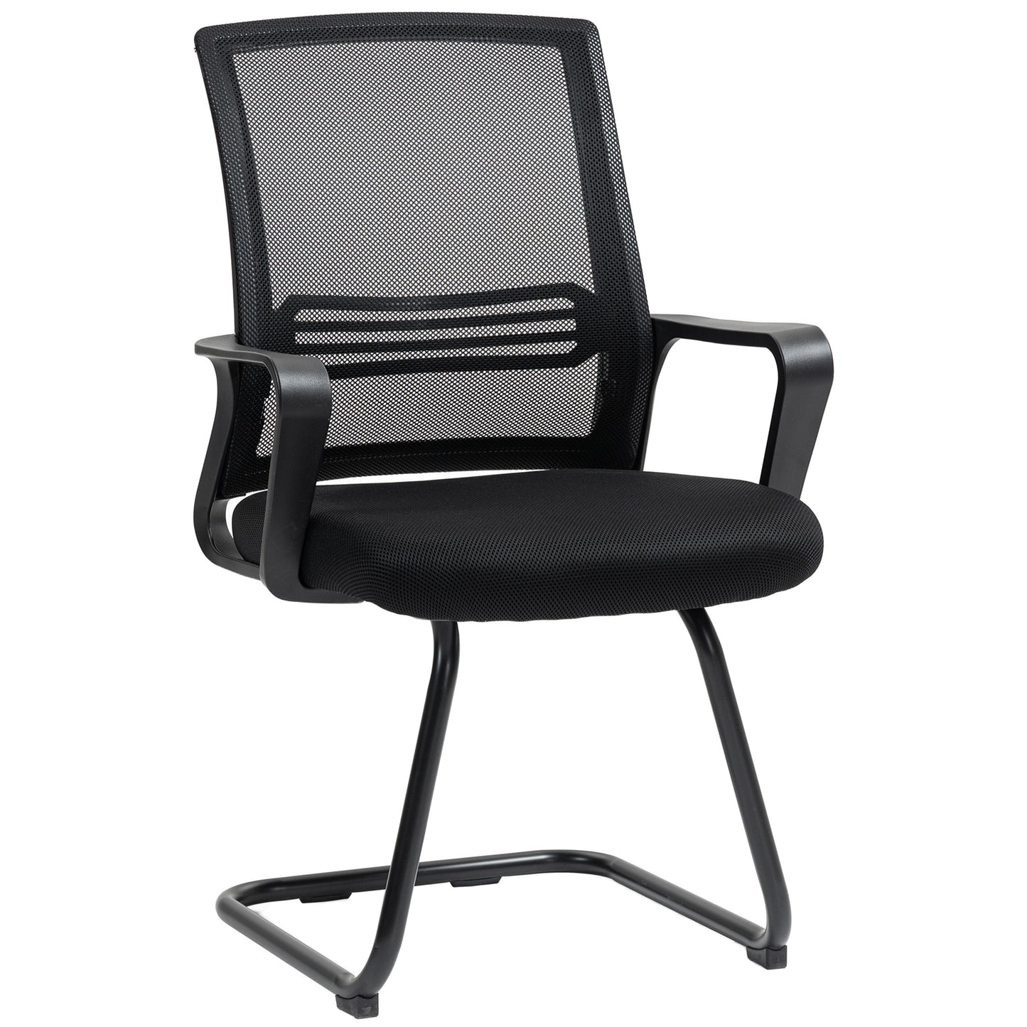 Ergonomic Desk Chair No Wheels, Padded Meeting Office Chair with Sled Base for Bedroom, Waiting, Reception, Black