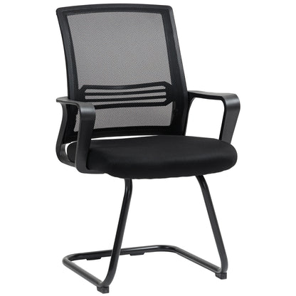 Ergonomic Desk Chair No Wheels, Padded Meeting Office Chair with Sled Base for Bedroom, Waiting, Reception, Black