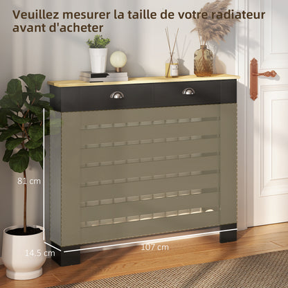 95.5H x 111Wcm Radiator Cover, with Drawer - Black