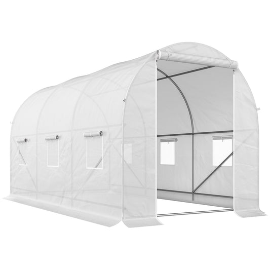 3.5 x 2 x 2 m Polytunnel Greenhouse, Walk-in Green House for Garden with Mesh Windows, Galvanised Steel Frame, White