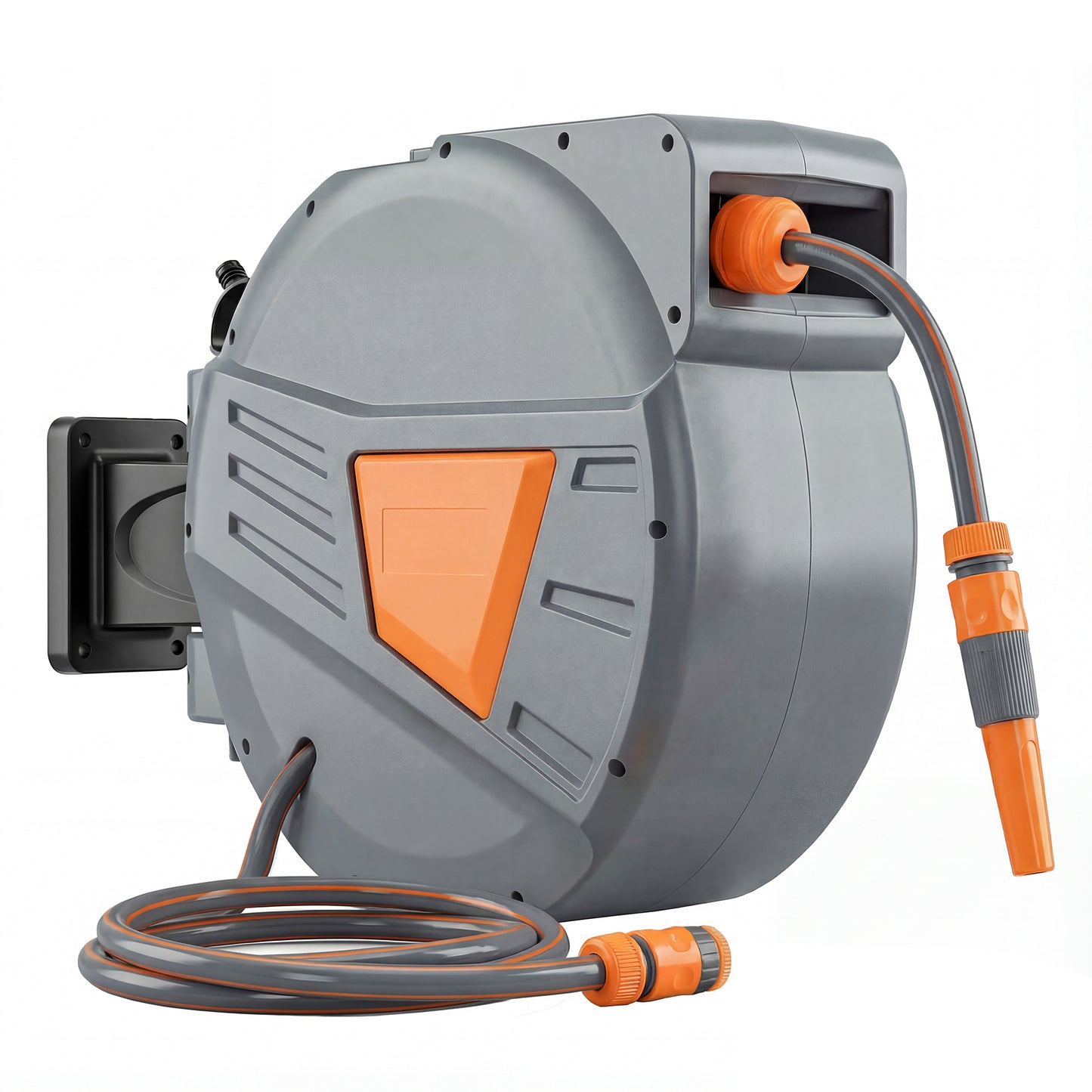 Retractable Hose Reel Wall Mounted, 15+1.6m Garden Hose Pipe Reel with Auto Retraction, Self-Locking, Orange