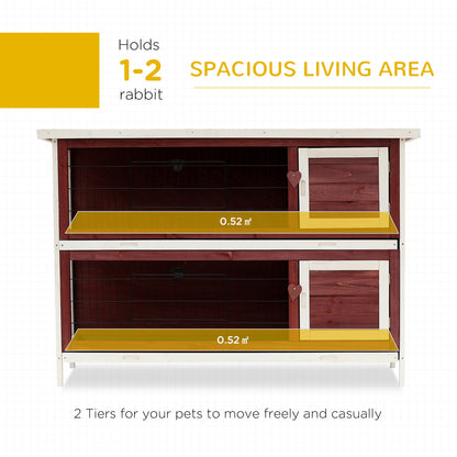 Rabbit Hutch Outdoor 2-Tier Guinea Pig Cage Bunny House Cage with No-Leak Trays for Indoor and Outdoor 136 x 50 x 93cm