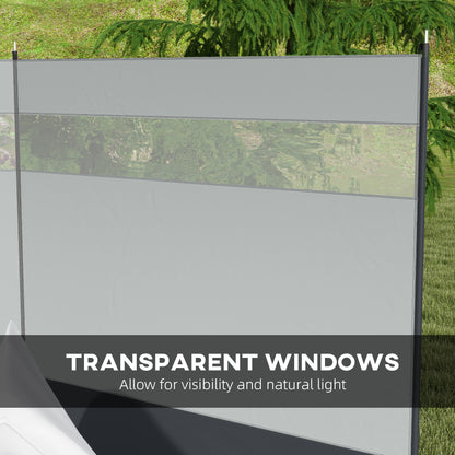 Camping Windbreaker with Clear Windows, Carry Bag and Steel Poles, for Beach Caravan Campervan, 440 x 140cm, Grey