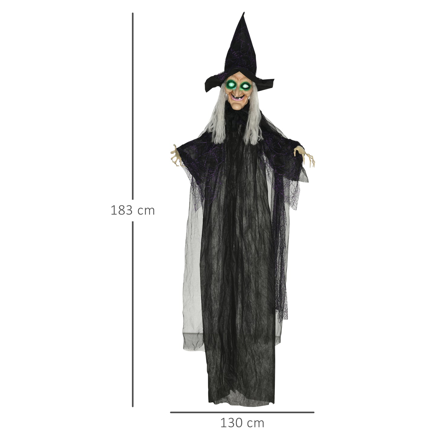 6ft Outdoor Halloween Decoration Witch, Hanging Witch Prop Life Size with Sound and Motion Activated, Light Up Eyes