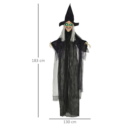 6ft Outdoor Halloween Decoration Witch, Hanging Witch Prop Life Size with Sound and Motion Activated, Light Up Eyes