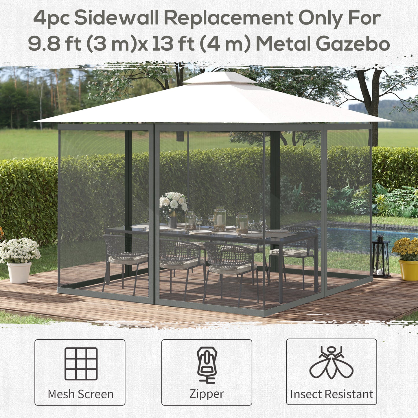 352 x 207cm Universal Replacement Mesh Sidewall Netting for Patio Gazebos and Canopy Tents, (Sidewall Only) Dark Grey