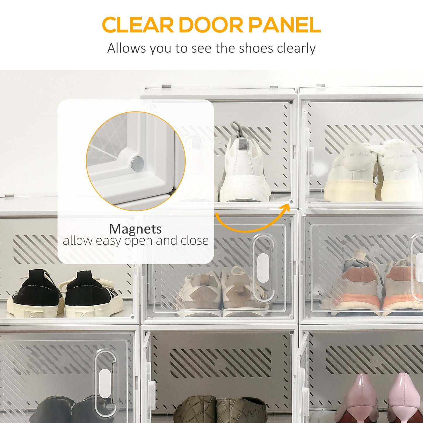 18PCS Clear Shoe Box, Plastic Stackable Shoe Storage Box for UK/EU Size up to 12/46 with Magnetic Door for Women/Men