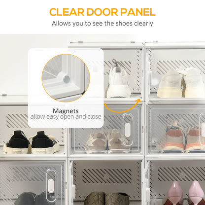 18PCS Clear Shoe Box, Plastic Stackable Shoe Storage Box for UK/EU Size up to 12/46 with Magnetic Door for Women/Men