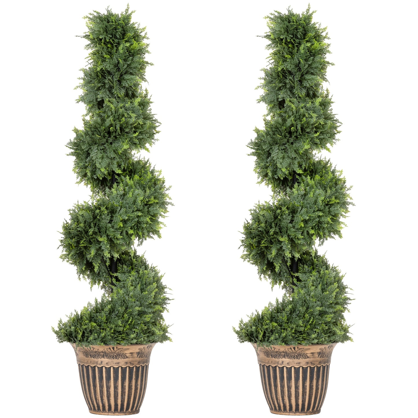 Set of 2 Artificial Plants, Topiary Spiral Cypressd Trees with Pot, for Home Indoor Outdoor Decor, 120cm