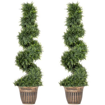 Set of 2 Artificial Plants, Topiary Spiral Cypressd Trees with Pot, for Home Indoor Outdoor Decor, 120cm