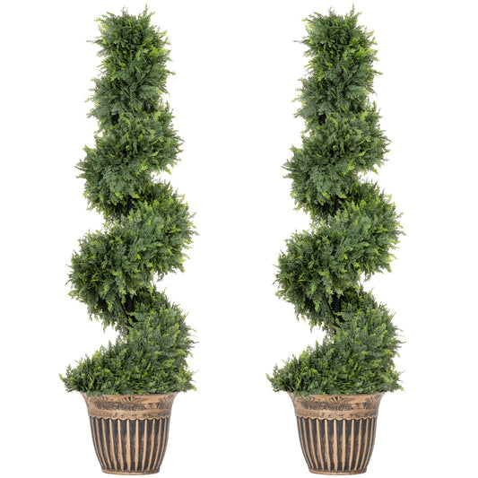 Set of 2 Artificial Plants, Topiary Spiral Cypressd Trees with Pot, for Home Indoor Outdoor Decor, 120cm