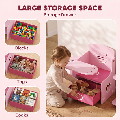 Kids Table and Chair Set, Children Desk and Chair with Storage Bins for Playing, Reading, Painting, for Ages 3-5, Pink