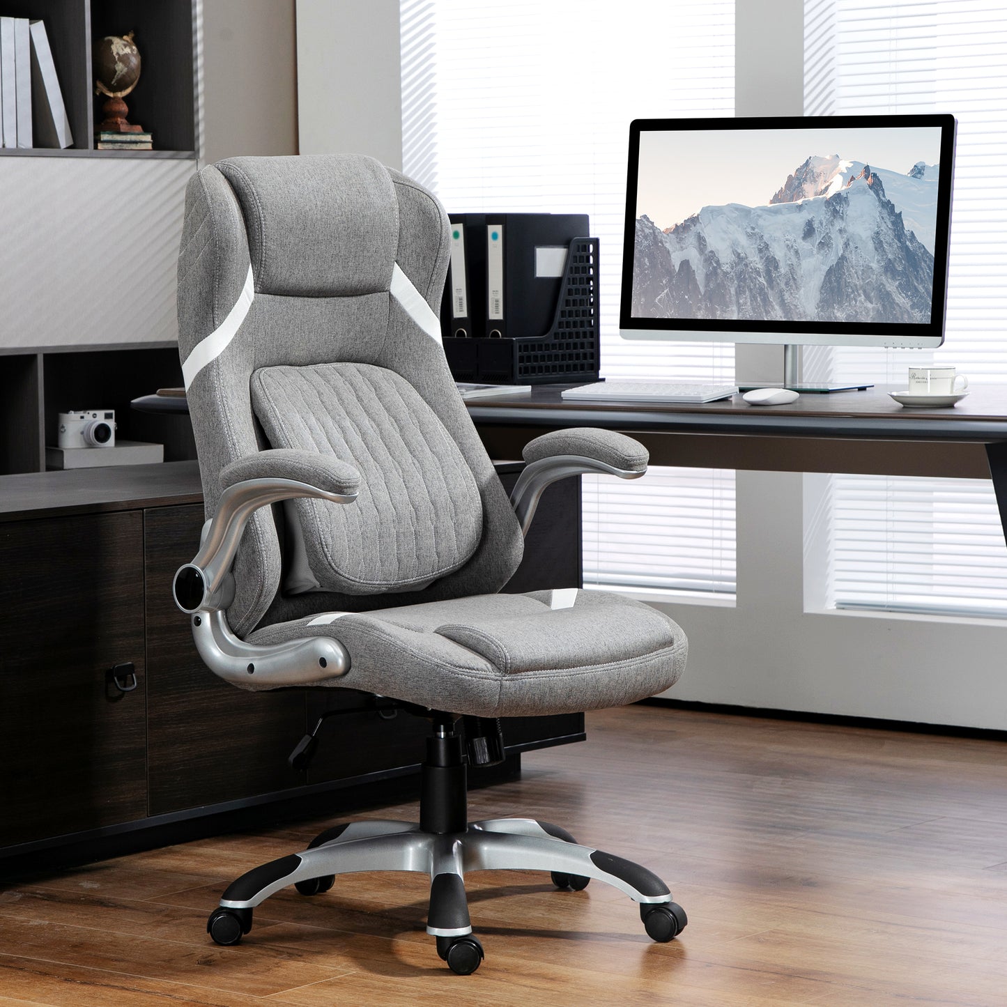 Linen-Look Office Chair, with Adjustable Height and Tension - Grey