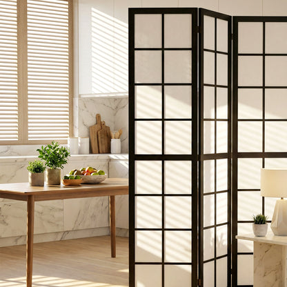 4 Panel Folding Room Divider, Freestanding Room Separator, Indoor Privacy Screen for Living Room, Bedroom, Black