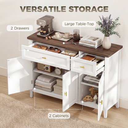 Modern Sideboard with 3 Doors, 2 Drawers and Adjustable Shelves, White