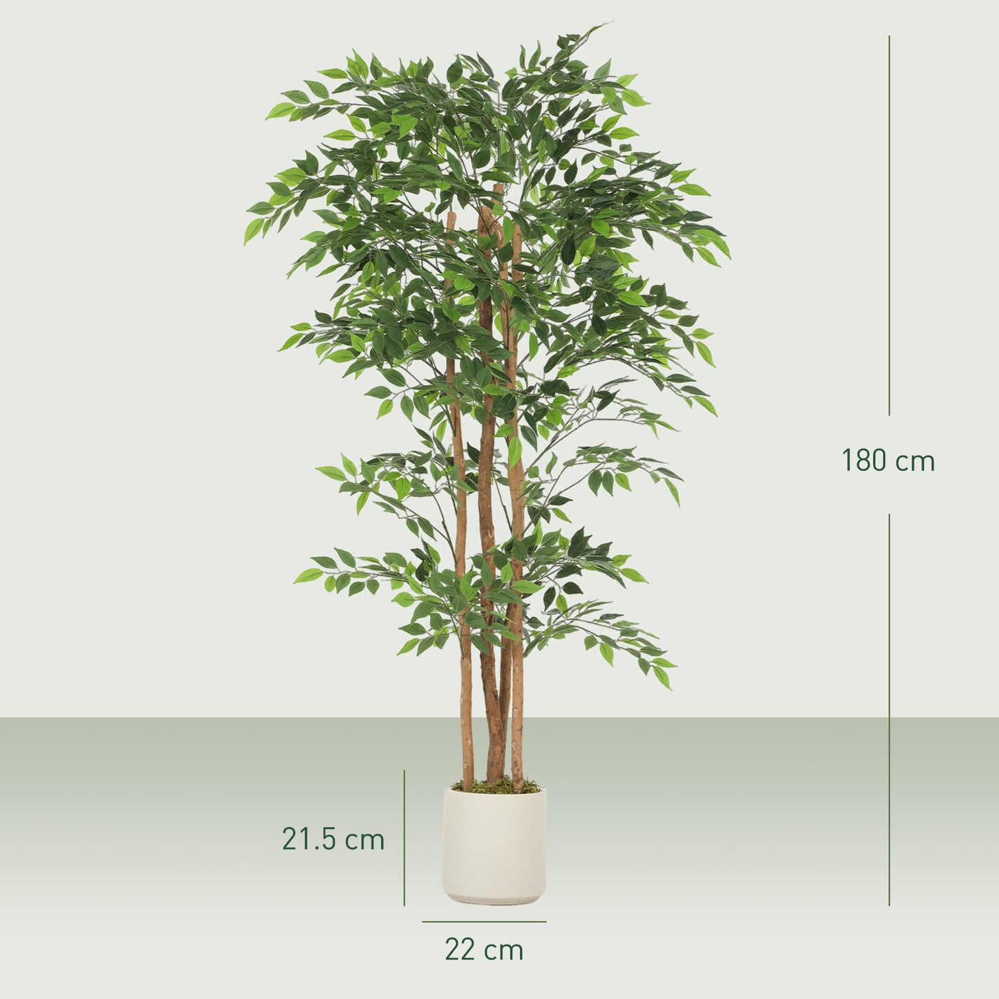180cm Artificial Ficus Tree, Fake Potted Tree with Solid Wood Trunk and Pot for Indoor, Green