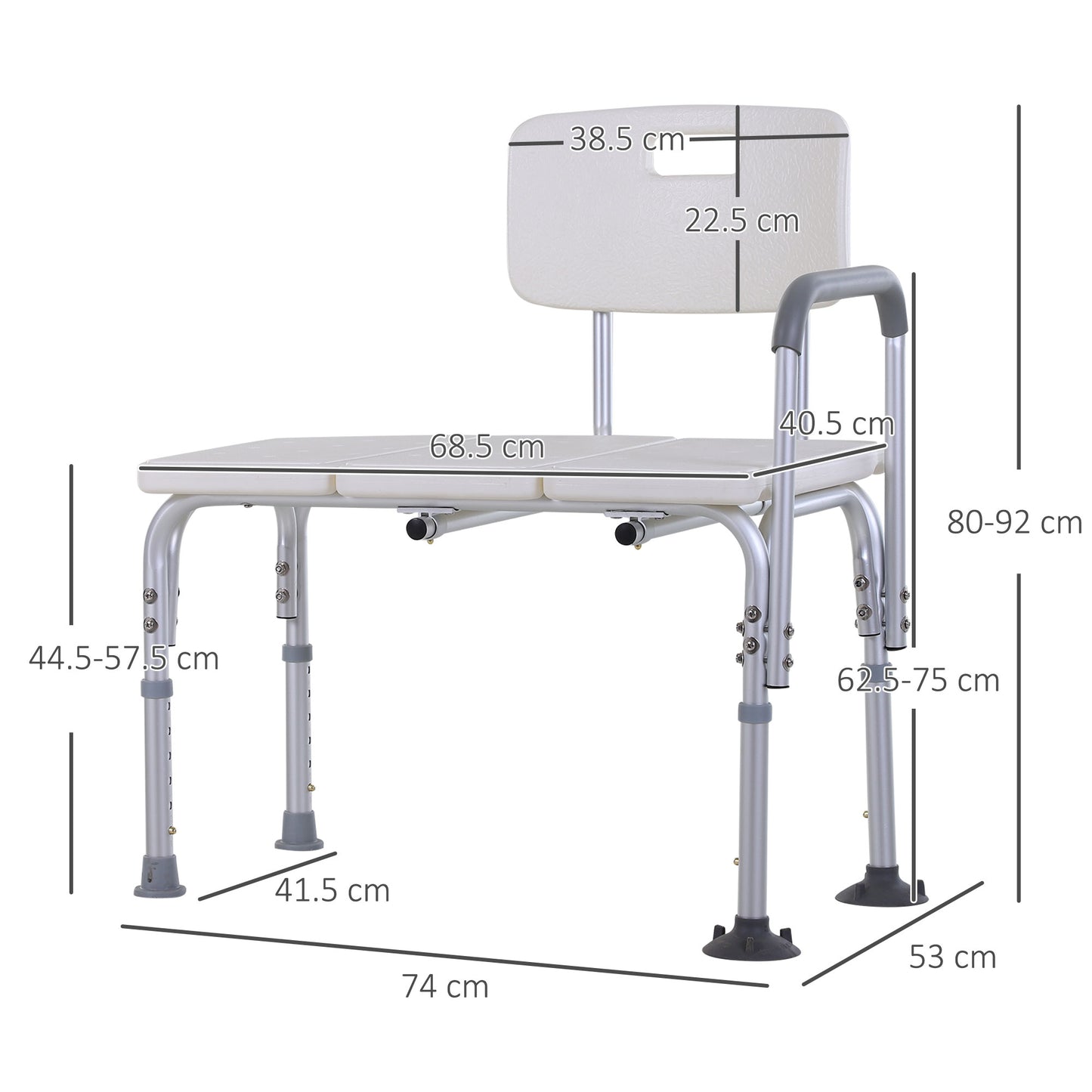 Height Adjustable Shower Chair, Non Slip Bath Transfer Bench for Elderly, Disabled with Armrest and Backrest