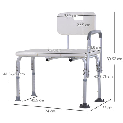 Height Adjustable Shower Chair, Non Slip Bath Transfer Bench for Elderly, Disabled with Armrest and Backrest