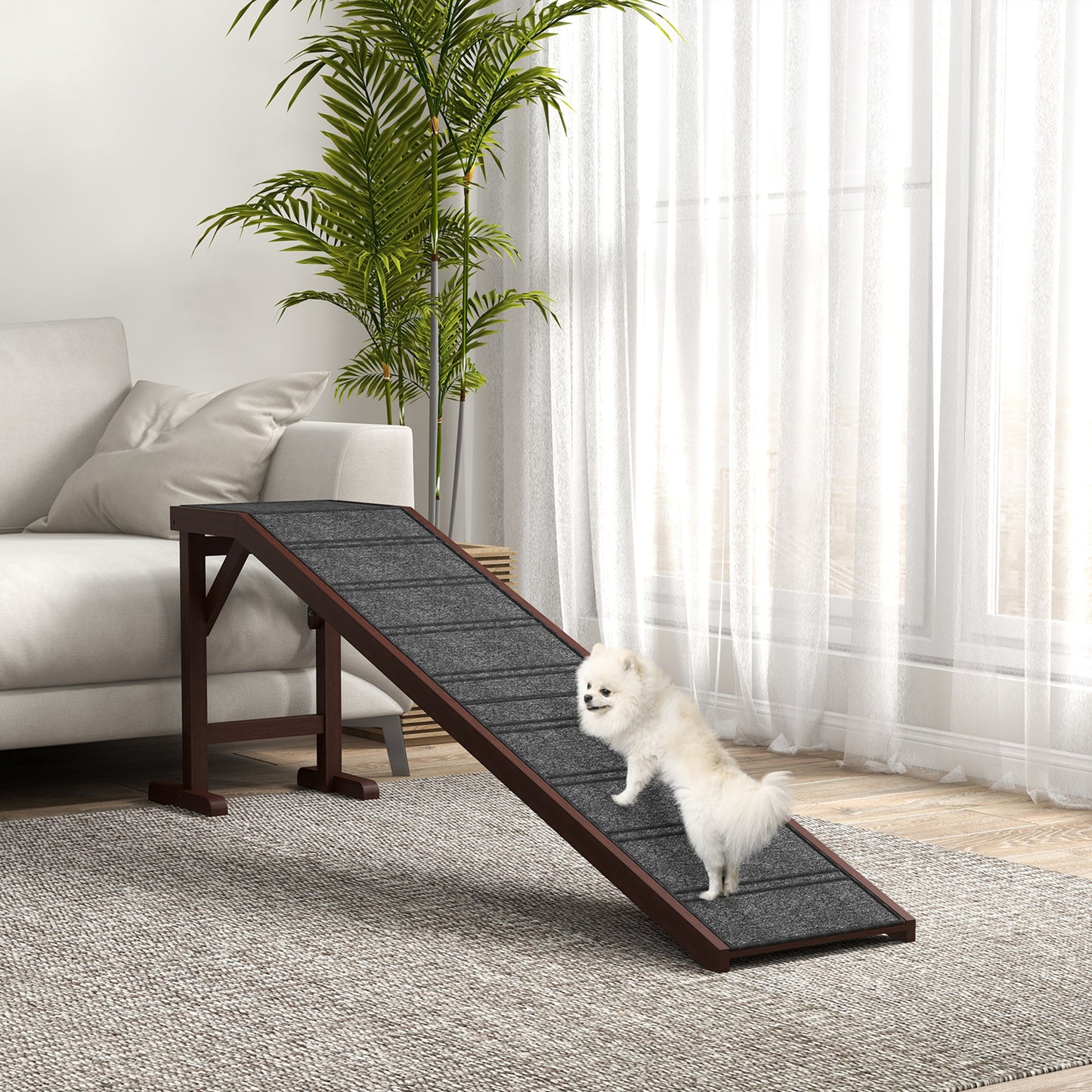 Pet Ramp for Dogs with Non-Slip Carpet and Top Platform - Brown & Grey