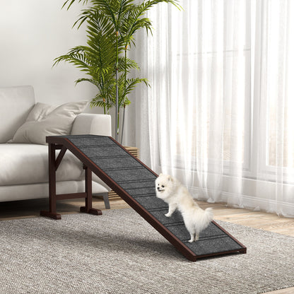 Pet Ramp for Dogs with Non-Slip Carpet and Top Platform - Brown & Grey