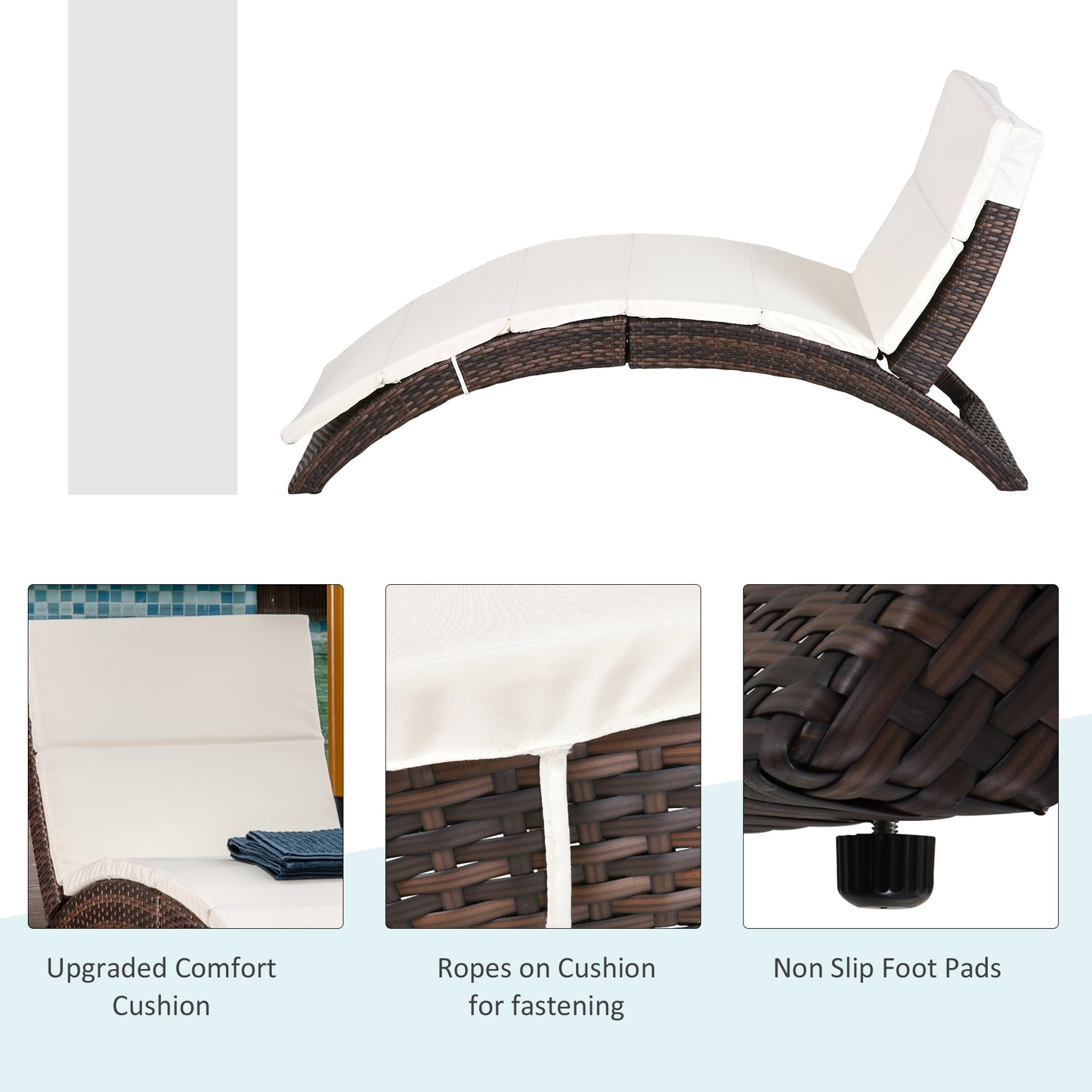 Folding Sun Lounger, PE Rattan Garden Lounger Chair with Soft Padded Cushion, Ergonomic Curved Design Sun Bed for Balcony