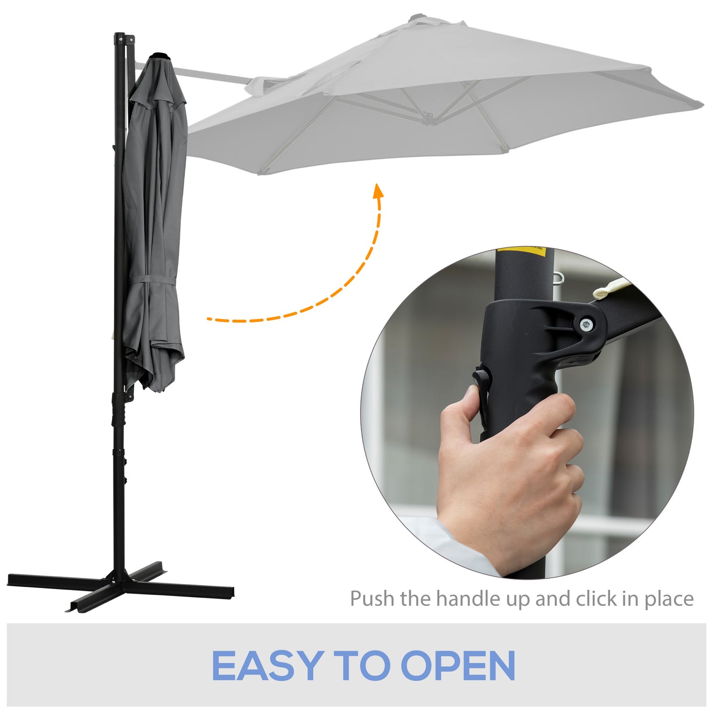 2.5M Garden Cantilever Parasol, Offset Roma Patio Umbrella Hanging Sun Shade Canopy Shelter