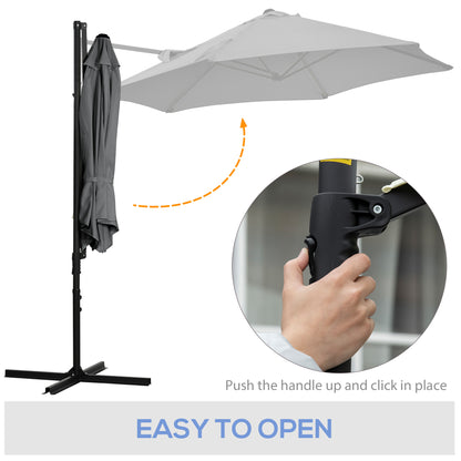2.5M Garden Cantilever Parasol, Offset Roma Patio Umbrella Hanging Sun Shade Canopy Shelter