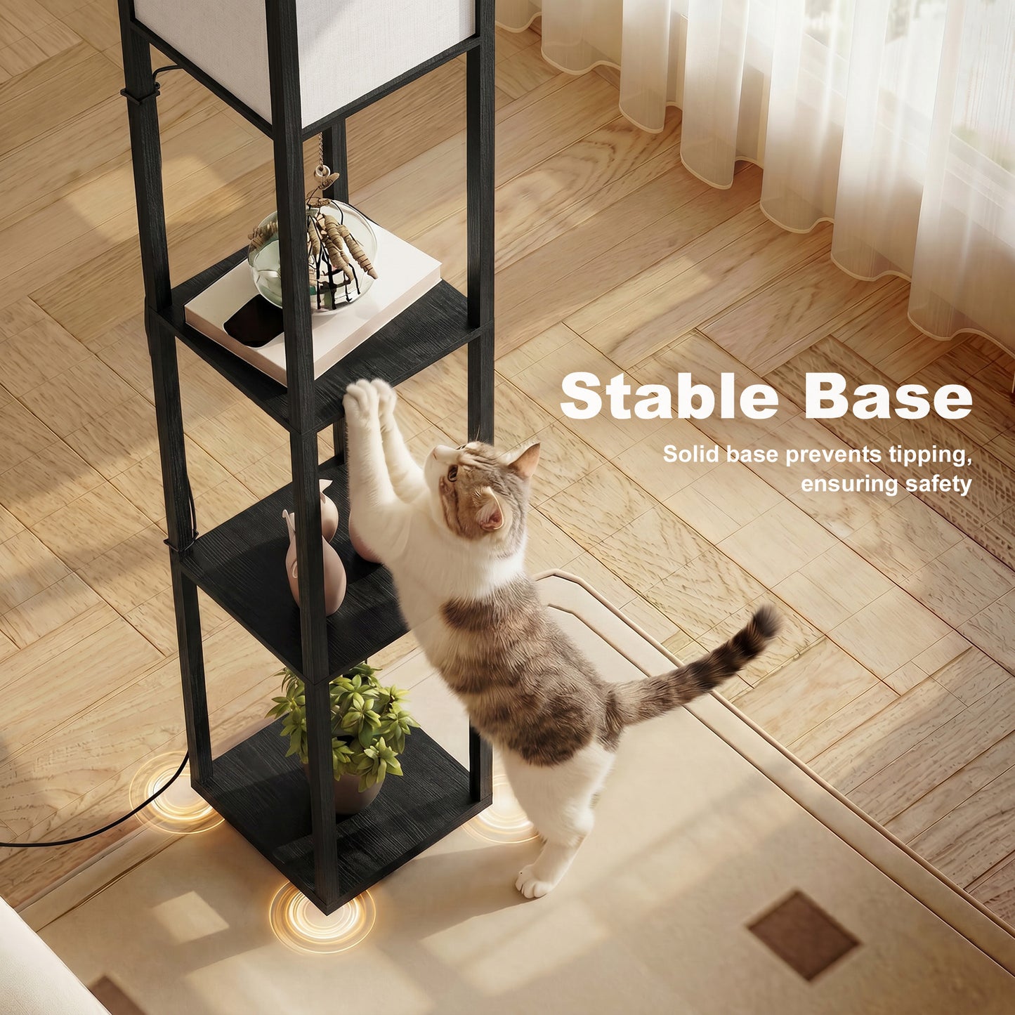 Floor Lamp with Shelves, 3 Layer Column Modern Standing Lamp for Living Room, Bedroom, Office, Bulb not Included, Black