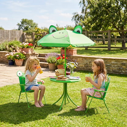 Kids Folding Picnic Table Chair Set w/ Parasol, Green