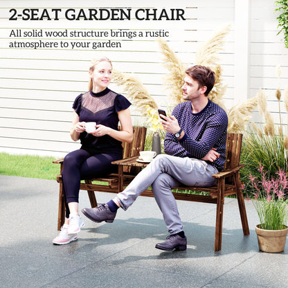 2-Seater Garden Loveseat with Table and Parasol Hole for Porch, Patio, Carbonised Finish