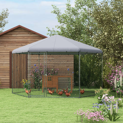 Chicken Coop for 10-15 Chickens, Hens, Rabbits, Ducks, Outdoor Garden Chicken Run, 4 x 3.5 x 2.6m