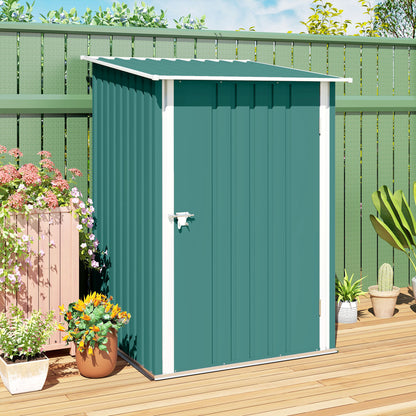 3.3 x 3.4ft Lean To Steel Garden Shed, with Locking Door - Green