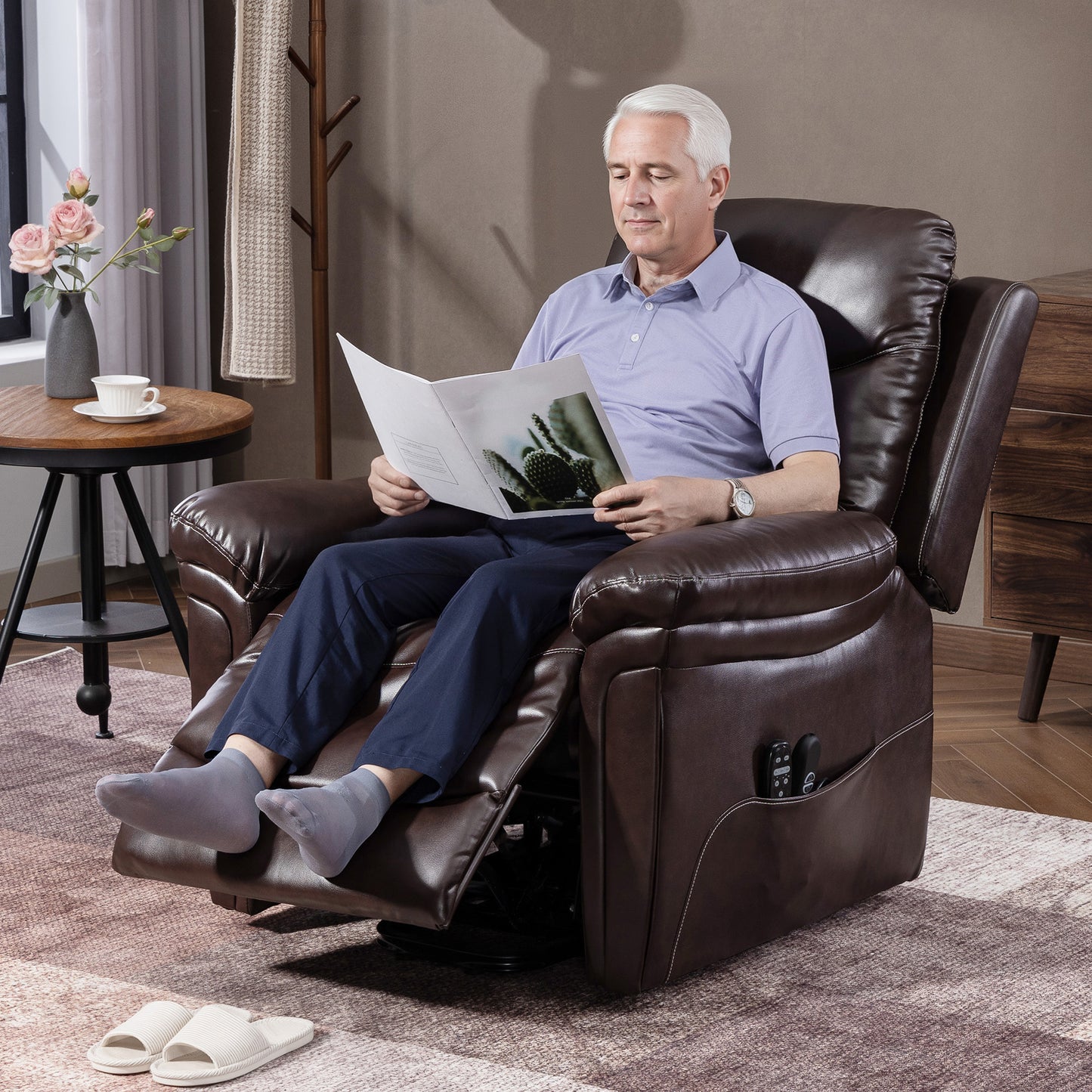 Power Lift Recliner Chair with Vibration Massage, Heat, USB - Brown