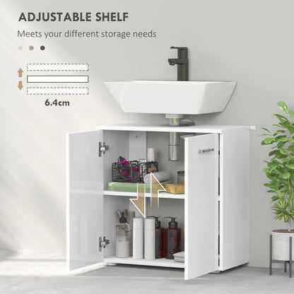 Under Sink Cabinet, Bathroom Vanity Unit, Pedestal Under Sink Design, Storage Cupboard with Adjustable Shelf, High Gloss