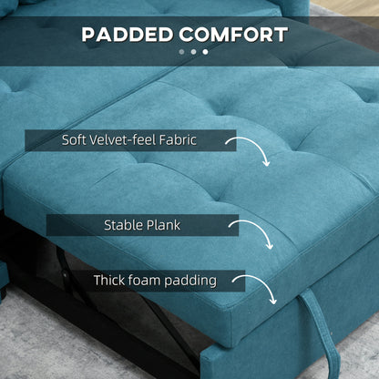 Loveseat Sofa Bed, Convertible Bed Settee with 2 Pillows, Side Pockets, Blue