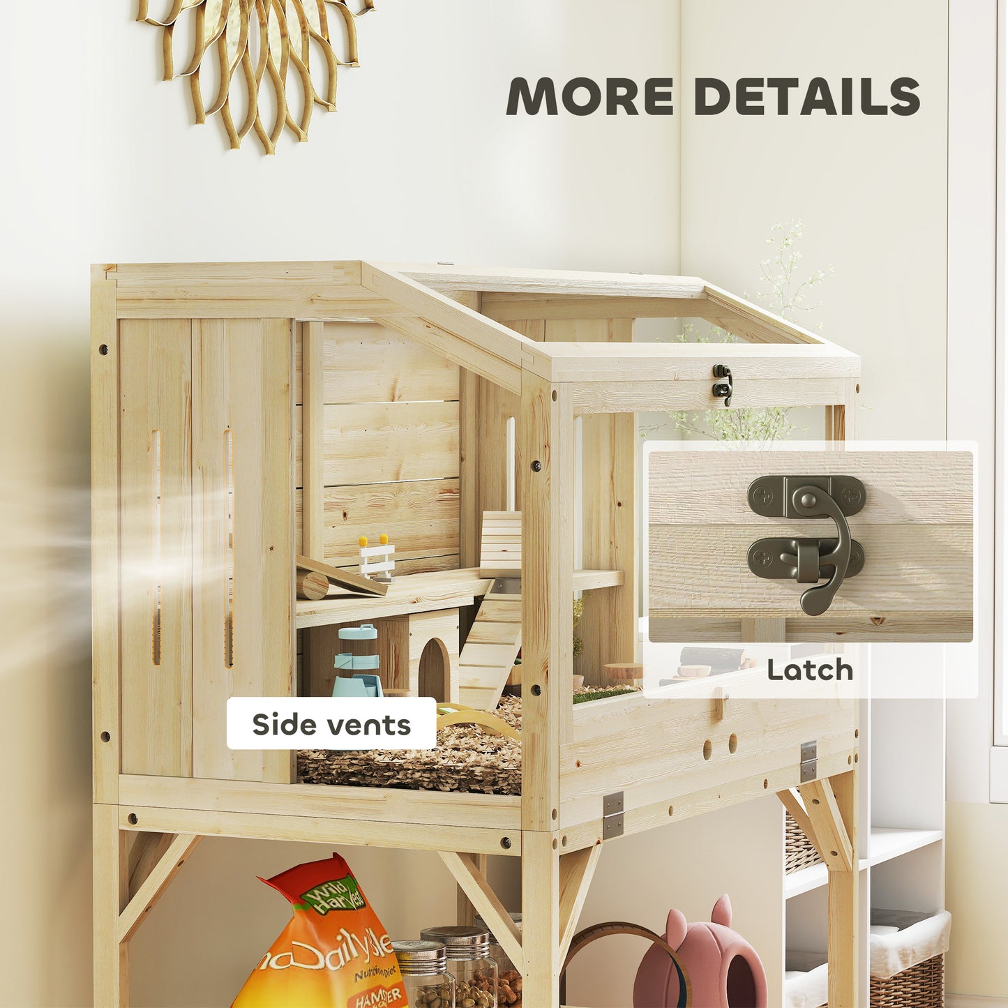 2 Tier Wooden Hamster Cage with Shelf and Openable Top