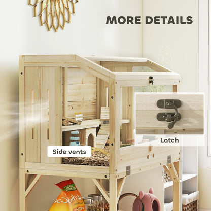 2 Tier Wooden Hamster Cage with Shelf and Openable Top