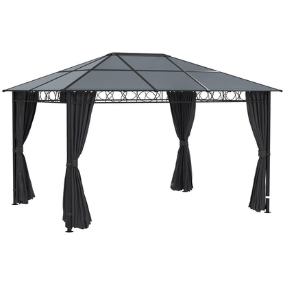 Hardtop Gazebo Garden Pavilion w/ UV Resistant Polycarbonate Roof, Curtains, Steel & Aluminium Frame, 3 x 4(m), Grey