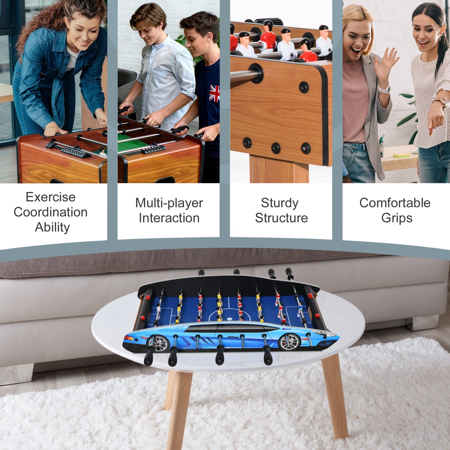 29 Inch Mini Tabletop Football Foosball Gaming Table Play Fun Game 74.5L x 36.1W x 12H CM