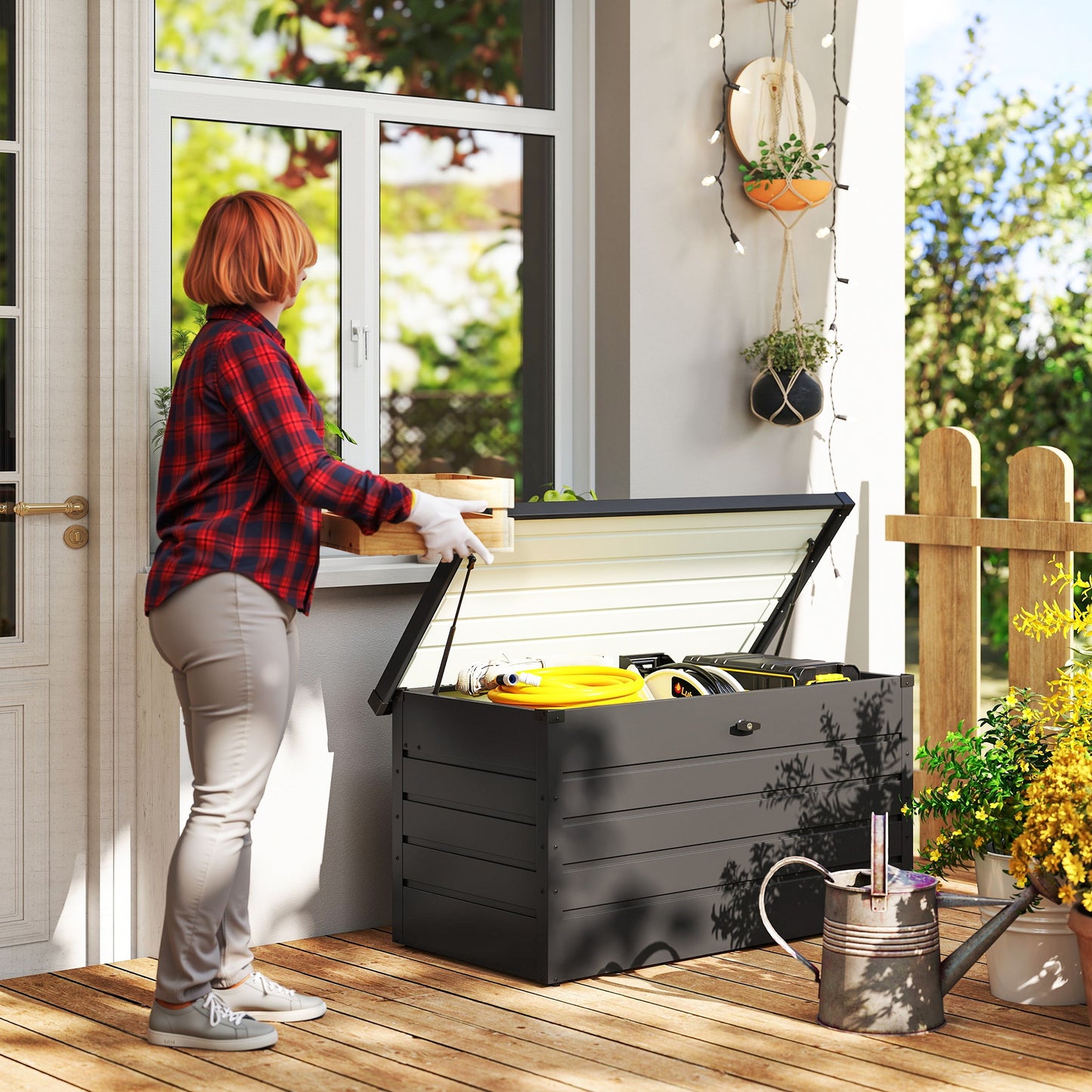311L Galvanised Steel Garden Storage Box - Dark Grey
