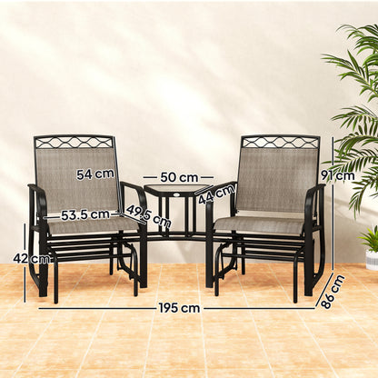 Double Outdoor Glider Chair, 2 Seater Patio Rocking Chairs, Swing Bench with Tempered Glass Table