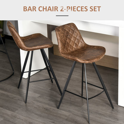 Set Of 2 Bar Stools Vintage Microfiber Cloth Tub Seats Padded Comfortable Steel Frame Footrest Quilted Home Bar Cafe Kitchen