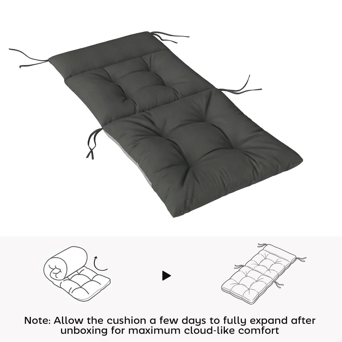 Patio Chair Cushions Set of 4, Waterproof Non-Slip Lounge Chair Cushions, 112x53cm, Dark Grey