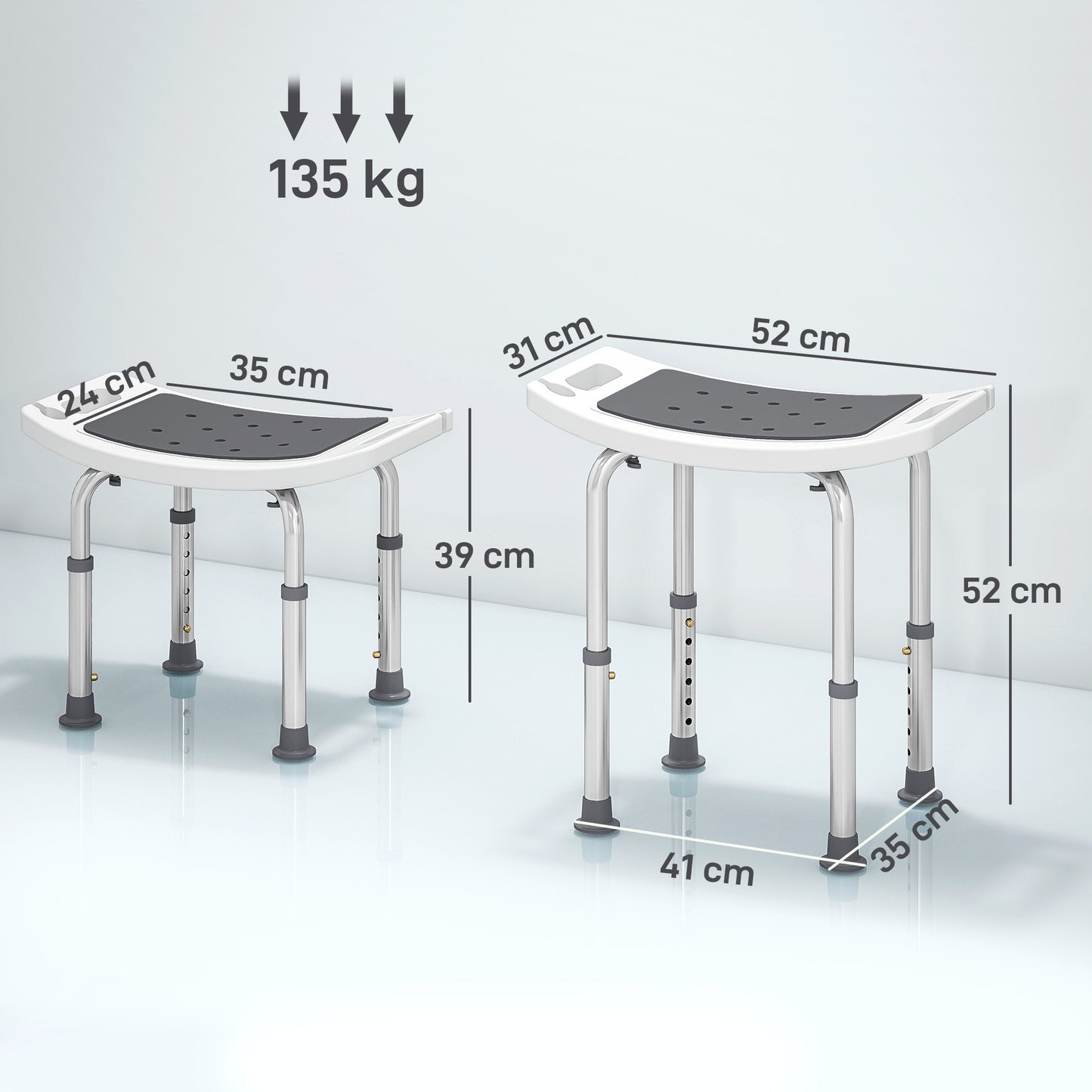 Shower Chair, Adjustable Height Shower Stool with Aluminium Frame and Non-Slip Feet