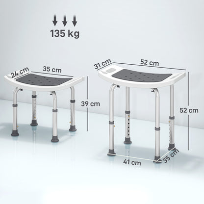 Shower Chair, Adjustable Height Shower Stool with Aluminium Frame and Non-Slip Feet